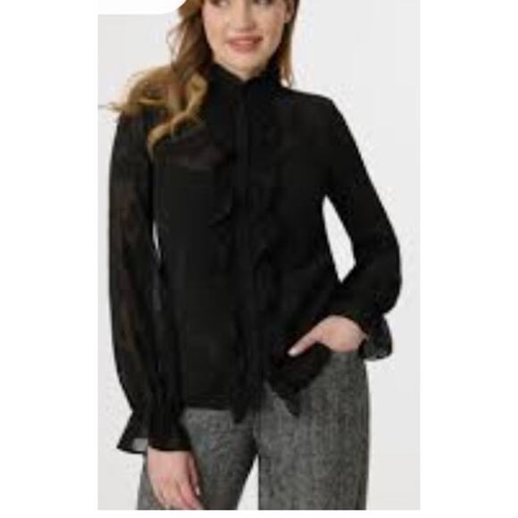 Unique Vintage Wm's Floral Black High Neck Ruffle Goth Blouse Sz 1X #47 - Picture 1 of 6